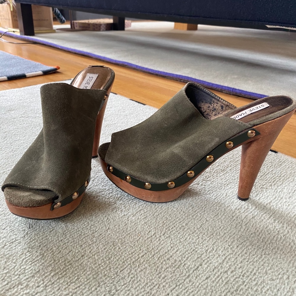 Steve Madden Army Green Clog Mule Heels